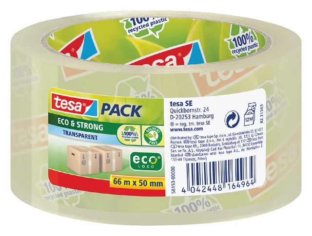 Verpakkingstape tesapack® Eco & Strong 66mx50mm transparant afbeelding