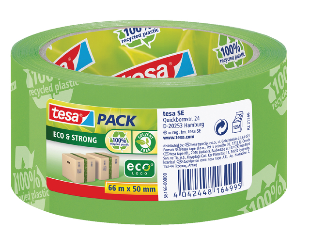 Verpakkingstape tesapack® Eco & Strong 66mx50mm groen bedrukt afbeelding