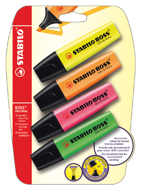 Markeerstift STABILO BOSS Original 70/4 assorti blister à 4 stuks afbeelding