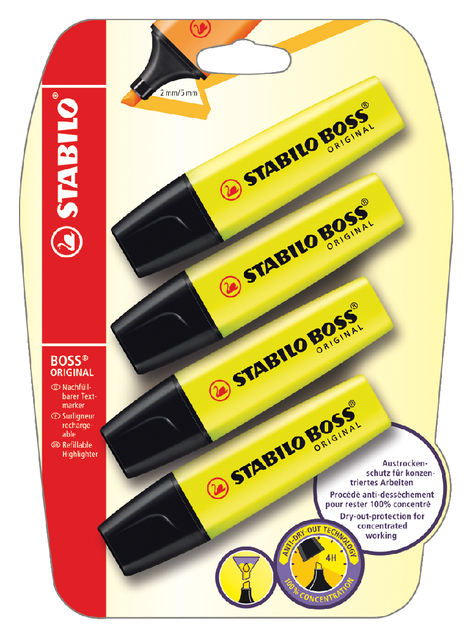 Markeerstift STABILO BOSS Original 70/24 geel blister à 4 stuks afbeelding