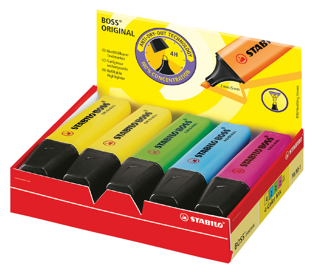 Markeerstift STABILO BOSS Original 70/10 assorti 4 kleuren doos à 10 stuks afbeelding