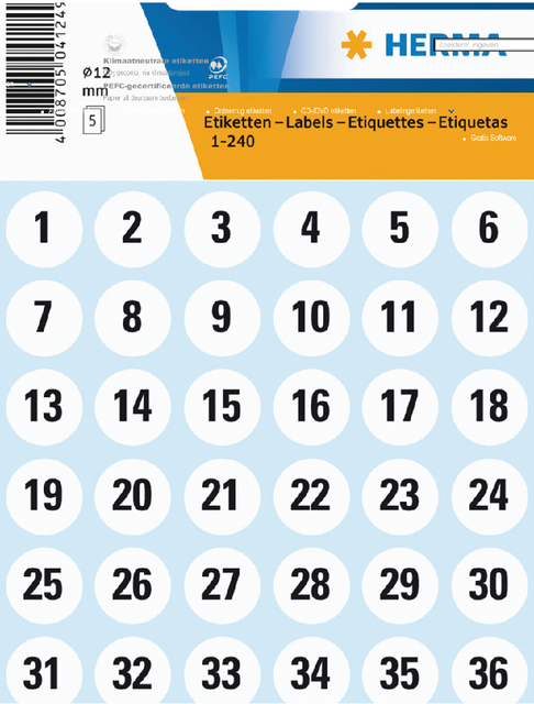 Etiket HERMA 4124 12mm getallen 1-240 240stuks afbeelding