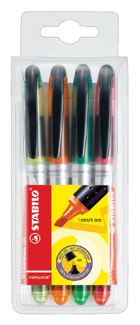 Markeerstift STABILO Navigator 545/4 assorti etui à 4 stuks afbeelding