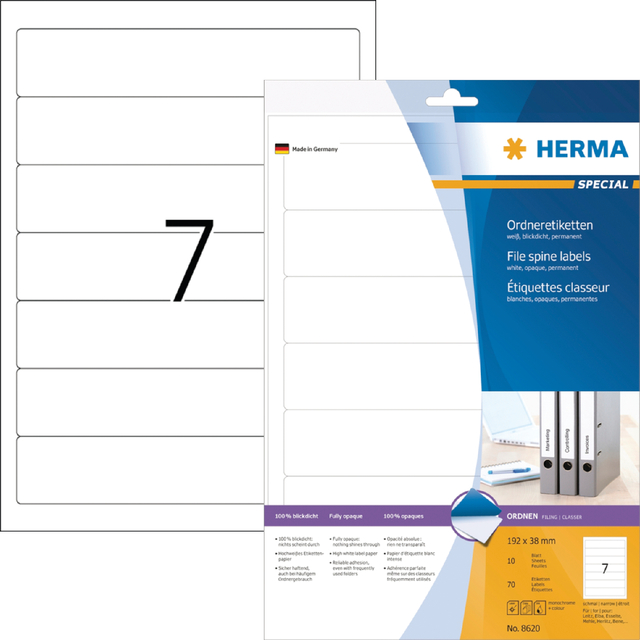 Rugetiket HERMA 8620 smal 38x192mm zelfklevend wit afbeelding