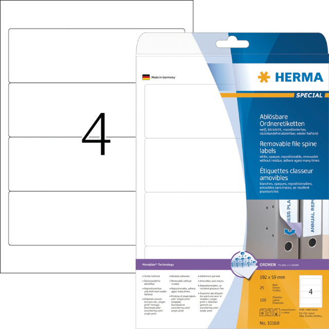 Rugetiket HERMA 101600 breed 59x192mm verwijderbaar wit afbeelding
