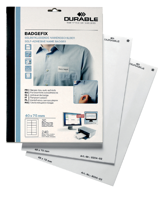 Naambadge etiket Durable 8334 40x75mm zelfklevend wit 240 stuks afbeelding