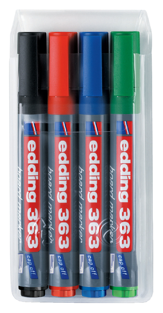 Whiteboardmarker edding 363 schuin 1-5mm assorti set à 4 stuks afbeelding