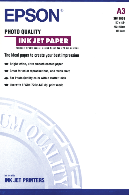 Inkjetpapier Epson S041068 A3 mat 105gr 100 vel afbeelding