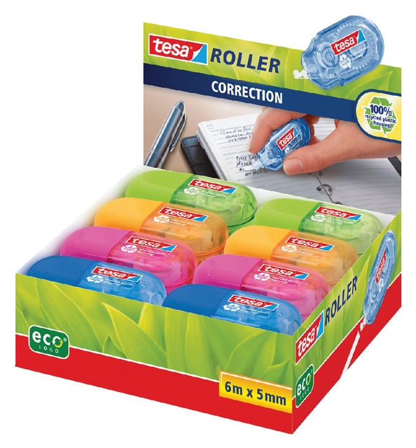 Correctieroller tesa® ecoLogo® mini 5mmx6m doos à 16 stuks assorti afbeelding