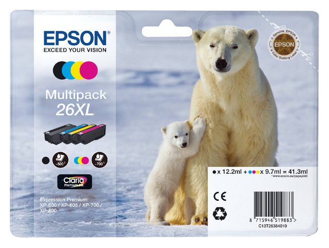 Inktcartridge Epson 26XL T2636 zwart + 3 kleuren afbeelding