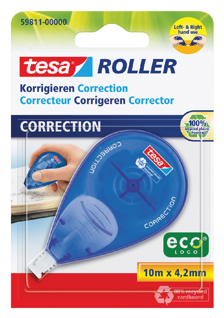 Correctieroller tesa® ecoLogo® rechts & linkshandig 10mx4,2mm blister afbeelding