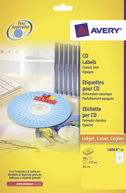 Etiket Avery L6043-25 CD wit 50 stuks afbeelding