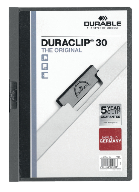 Klemmap Durable Duraclip A4 3mm 30 vellen antraciet/grijs afbeelding