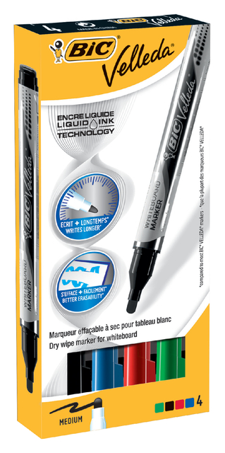 Viltstift Bic Velleda liquid whiteboard rond medium assorti doos à 4 stuks afbeelding