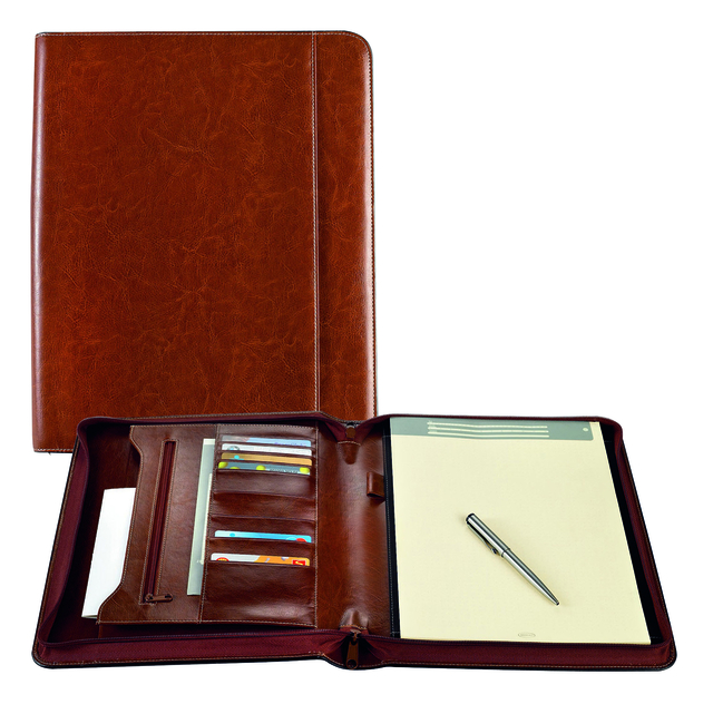 Schrijfmap Brepols Palermo luxe A4 met rits inclusief schrijfblok bruin afbeelding