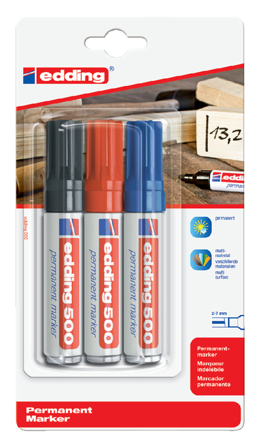 Viltstift edding 500 schuin assorti 2-7mm blister à 3 stuks afbeelding