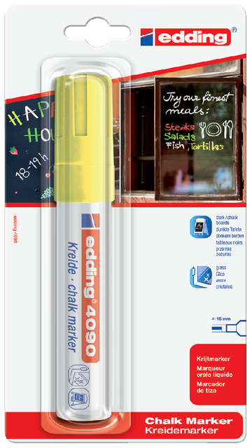 Krijtstift edding 4090 window schuin 4-15mm neon geel blister à 1 stuk afbeelding