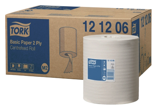 Poetsrol Tork Basic M2 centerfeed multifunctioneel 2-laags 160m wit 121206 — Foto 2 van 2