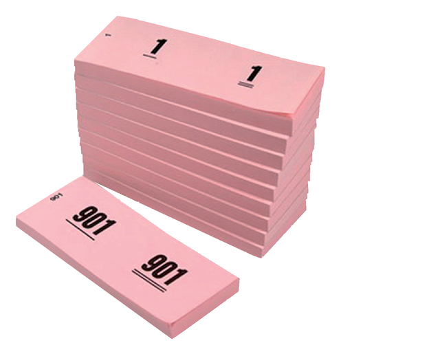 Nummerblok 42x105mm nummering 1-1000 roze 10 stuks afbeelding