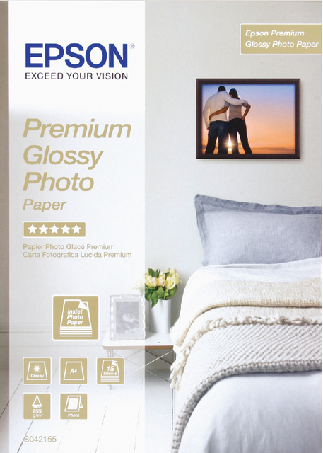 Inkjetpapier Epson S042155 A4 premium glans 225gr 15 vel afbeelding