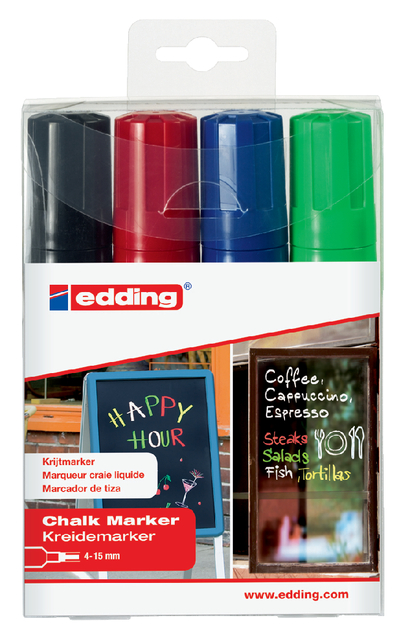 Krijtstift edding 4090 window schuin 4-15mm assorti etui à 4 stuks afbeelding