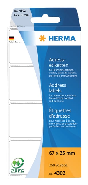 Etiket HERMA adres 4302 67x35mm 250stuks zig-zag afbeelding