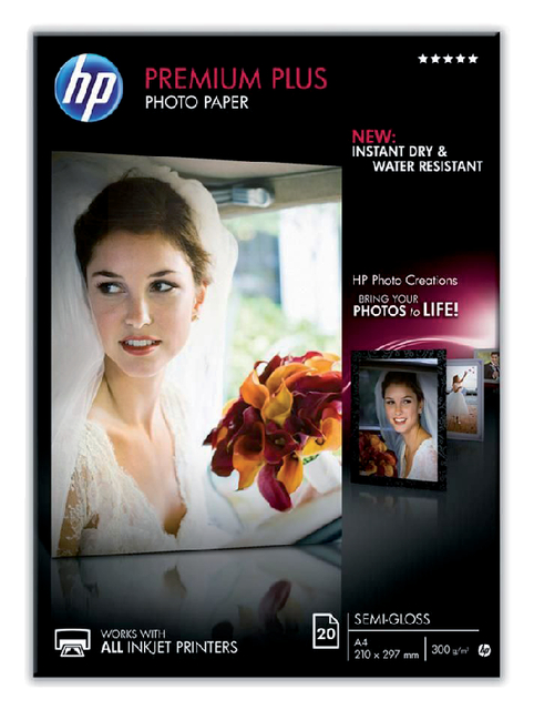 Inkjetpapier HP CR673A A4 semi glossy 300gr 20 vel afbeelding