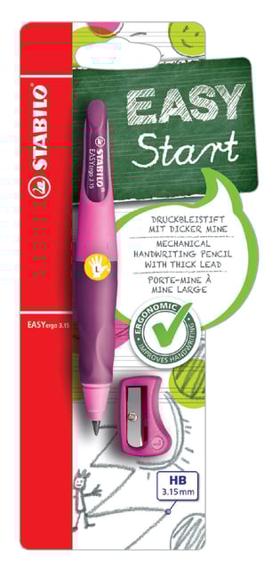 Vulpotlood STABILO Easyergo HB 3.15mm linkshandig roze/lila incl puntenslijper blister à 1 stuk afbeelding