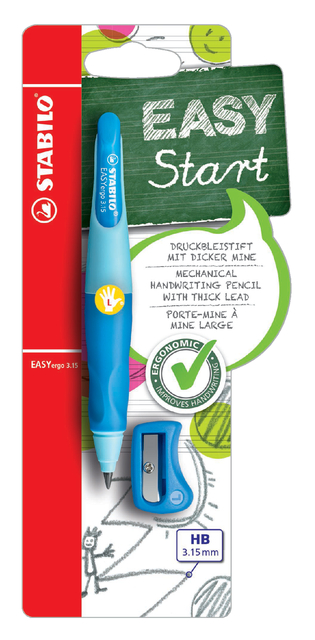Vulpotlood STABILO Easyergo HB 3.15mm links blauw/donkerblauw incl puntenslijper blister à 1 stuk afbeelding