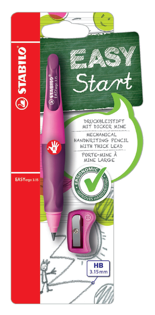 Vulpotlood STABILO Easyergo HB 3.15mm rechtshandig roze/lila incl puntenslijper blister à 1 stuk afbeelding
