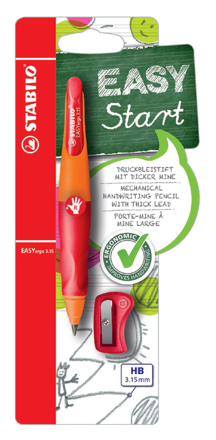 Vulpotlood STABILO Easyergo HB 3.15mm rechtshandig oranje/rood incl puntenslijper blister à 1 stuk afbeelding