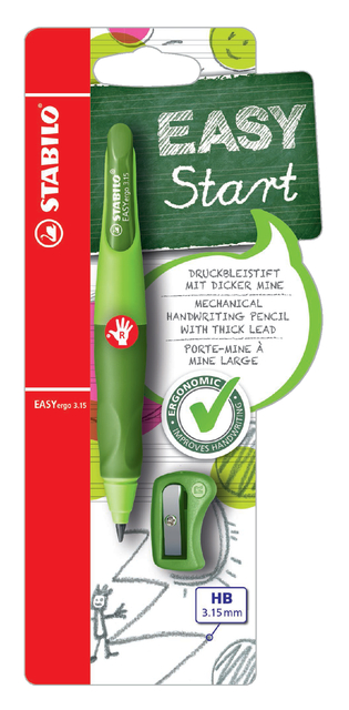 Vulpotlood STABILO Easyergo HB 3.15mm rechts groen/donkergroen incl puntenslijper blister à 1 stuk afbeelding