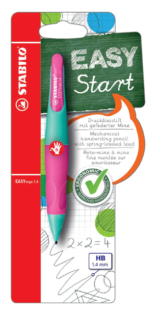 Vulpotlood STABILO Easyergo HB 1.4mm rechtshandig turquoise/neon roze blister à 1 stuk afbeelding