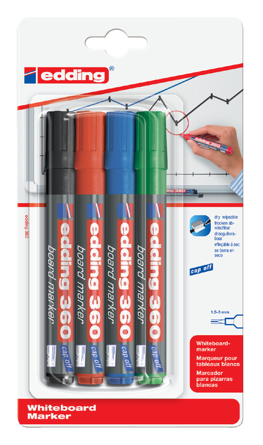 Whiteboardmarker edding 360 rond 1.5-3mm assorti blister à 4 stuks afbeelding