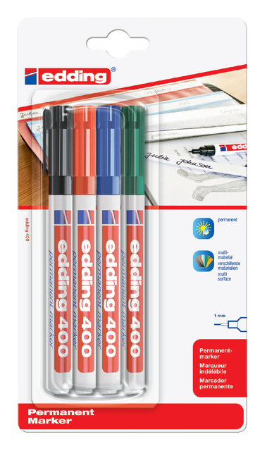 Viltstift edding 400 rond assorti 1mm blister à 4 stuks afbeelding