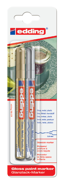 Viltstift edding 780 lakmarker rond 0.8mm goud en zilver blister à 2 stuks afbeelding