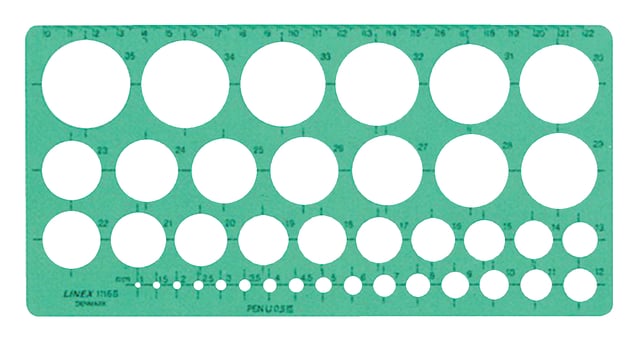 Cirkelsjabloon Linex 39 cirkels met inktvoetjes 1-35mm groen afbeelding