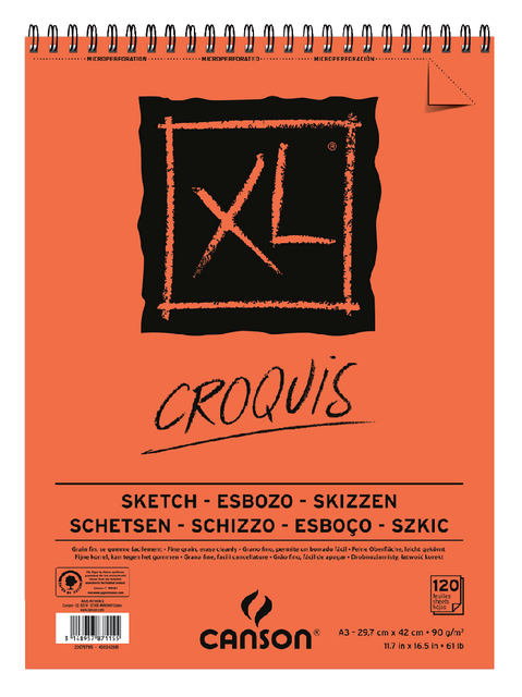 Schetsblok Canson XL Croquuis A3 90gr 120 vel spiraal afbeelding