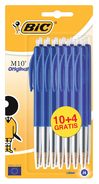 Balpen Bic M10 medium blauw blister à 10+4 gratis afbeelding