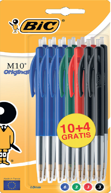 Balpen Bic M10 medium assorti blister à 10+4 gratis afbeelding