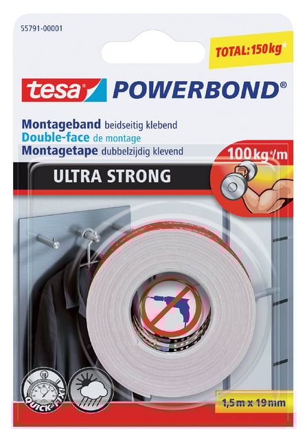 Plakband tesa® Powerbond Ultra Strong dubbelzijdig 1,5mx19mm wit afbeelding