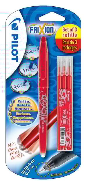 Rollerpen PILOT friXion medium rood blister à 1 stuk + 3 vullingen afbeelding