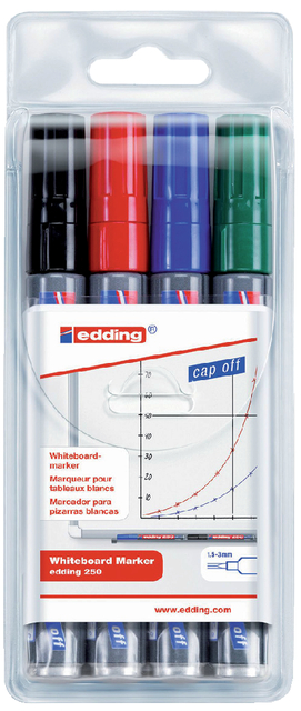 Whiteboardmarker edding 250 rond 1.5-3mm assorti etui à 4 stuks afbeelding