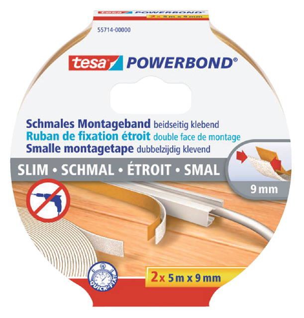 Dubbelzijdige montagetape tesa® Powerbond Small 5mx9mm wit 2 stuks afbeelding