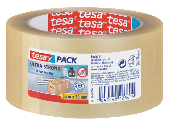 Verpakkingstape tesapack® Ultra Strong 66mx50mm transparant afbeelding