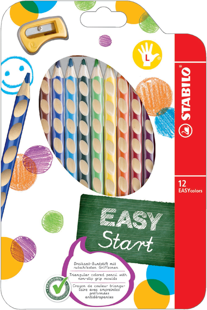 Kleurpotloden STABILO 331 Easycolors linkshandig inclusief puntenslijper assorti etui à 12 stuks afbeelding