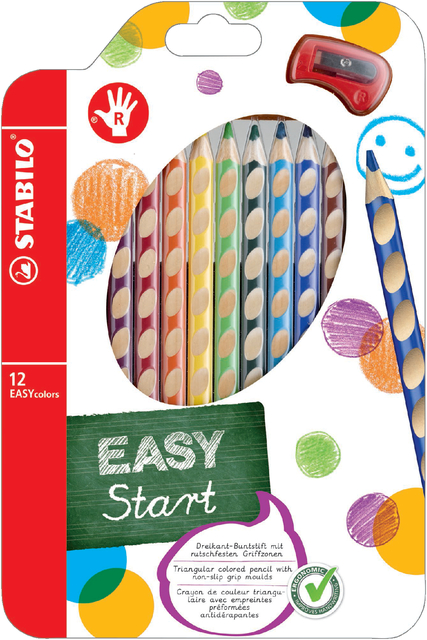 Kleurpotloden STABILO 331 Easycolors rechtshandig inclusief puntenslijper assorti etui à 12 stuks afbeelding