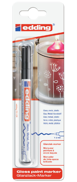 Viltstift edding 751 lakmarker rond 1-2mm zwart blister à 1 stuk afbeelding
