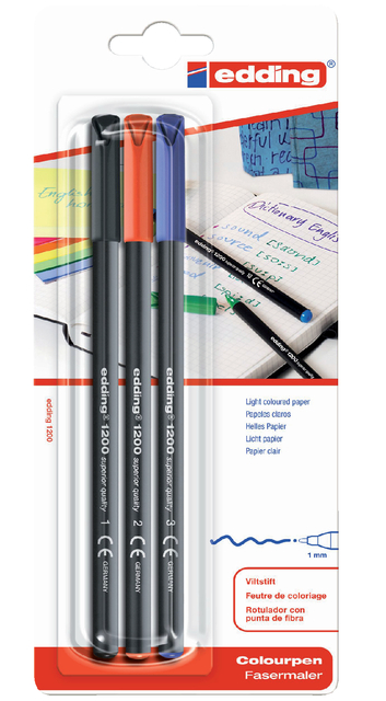 Fineliner edding 1200 001-003 fijn assorti blister à 3 stuks afbeelding