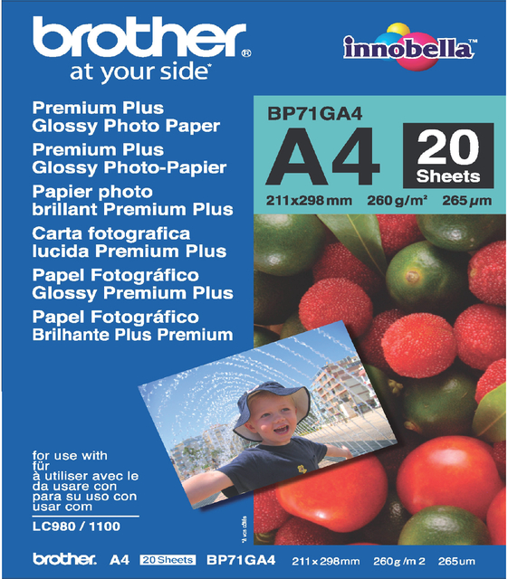 Inkjetpapier Brother Bp-71 A4 glans 260gr 20 vel afbeelding